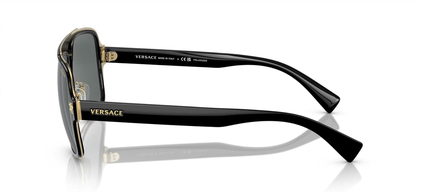 Versace - Gafas de sol para hombre, marco negro, lentes grises oscu...