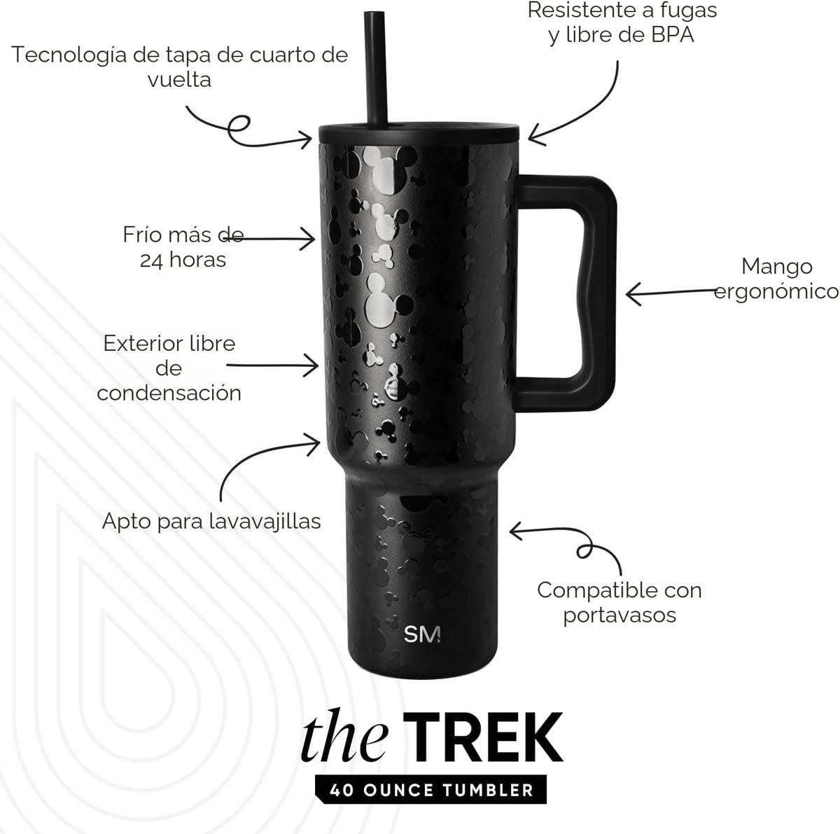 Simple Modern Disney - Vaso de 40 onzas con asa y tapa con pajilla,...