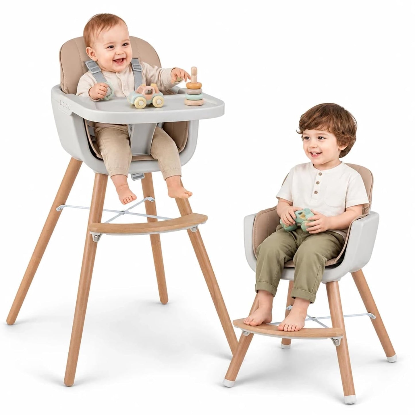 HONEY JOY Silla alta para bebé, silla alta 6 en 1 de madera Eat &am...