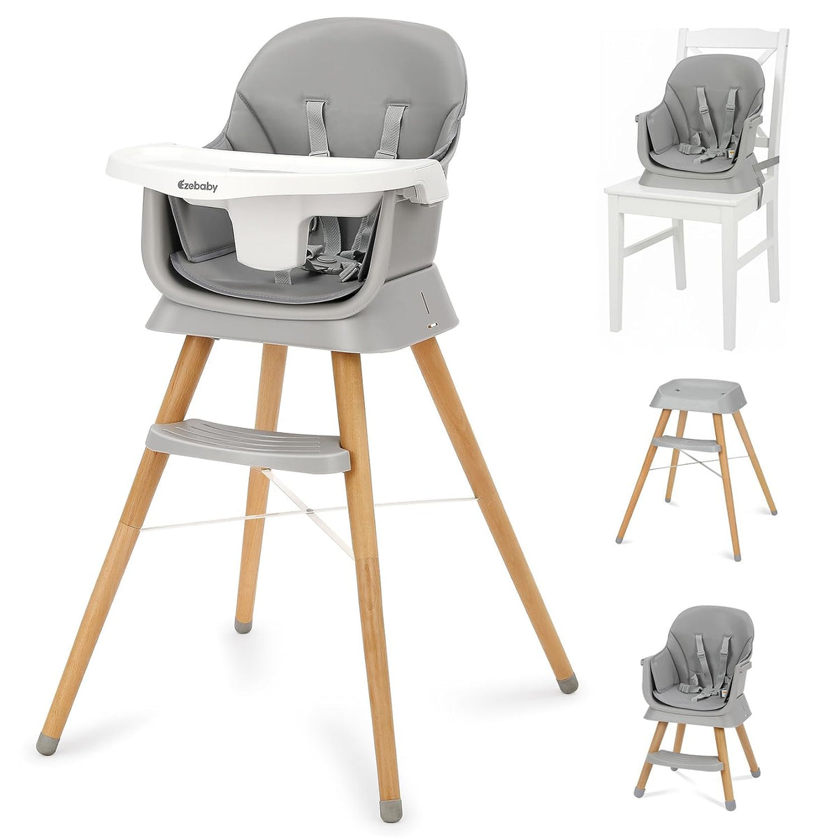 Ezebaby Sillas altas de madera 6 en 1 para bebés y niños pequeños,...