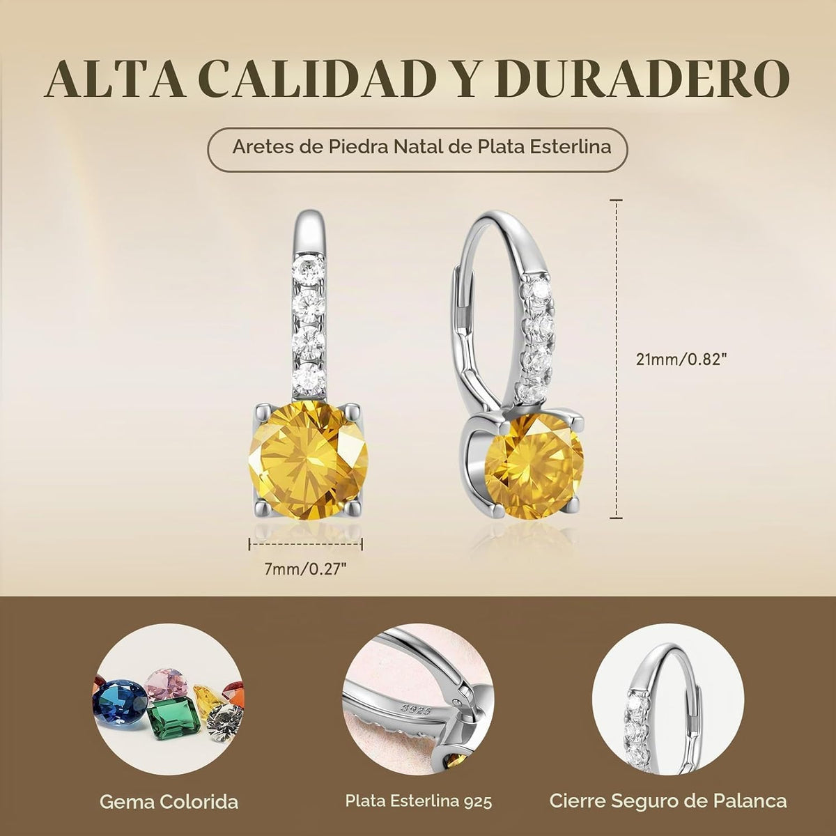 FANCIME Pendientes colgantes con piedra natal para mujer de plata d...