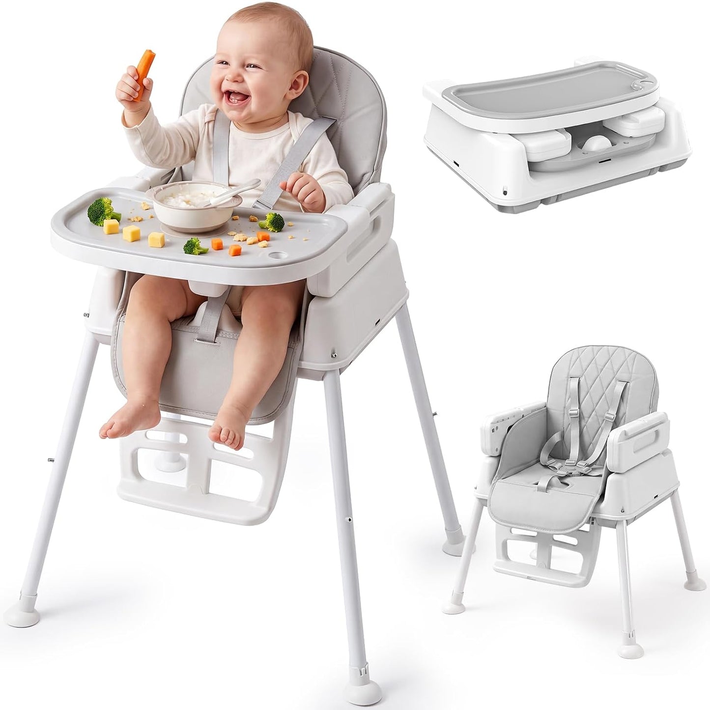 Silla alta para bebé, silla alta convertible 3 en 1 para bebés y ni...