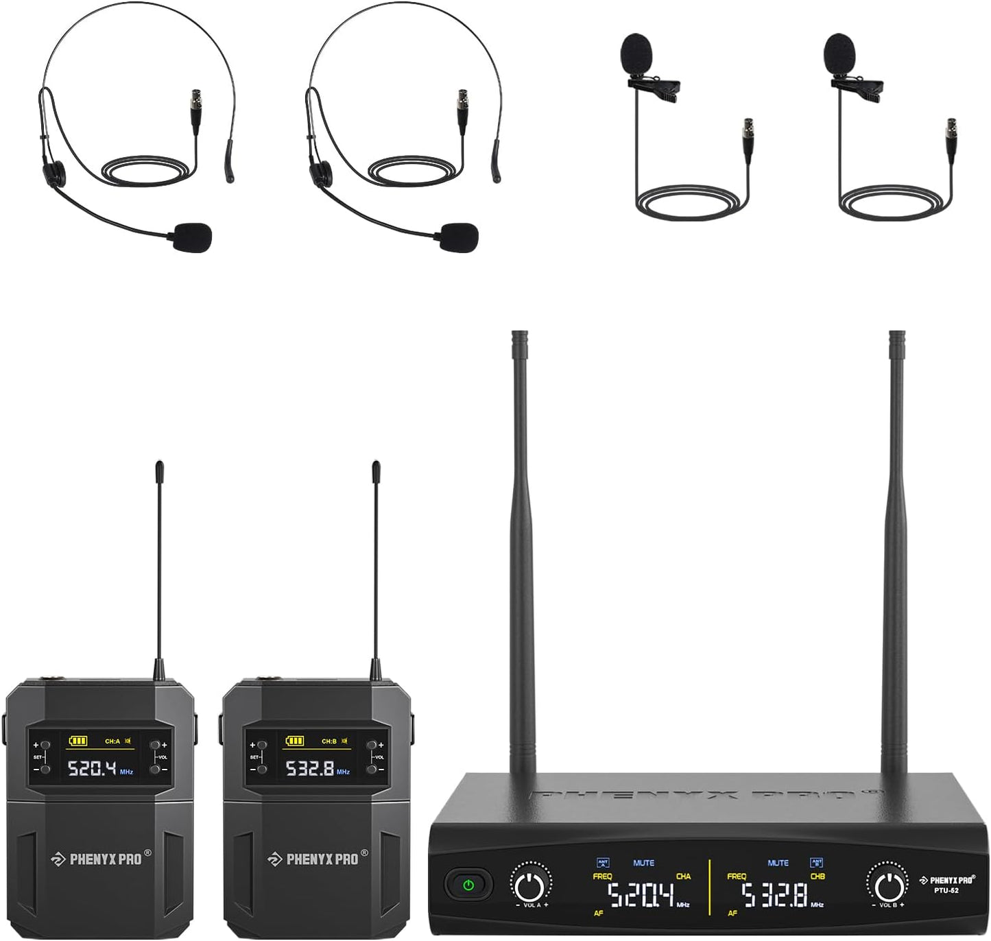Phenyx Pro Sistema de micrófono inalámbrico UHF con frecuencias sin...