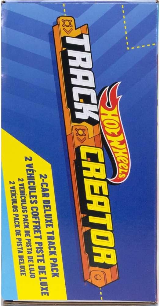 Hot Wheels Track Creator Deluxe Pack y 2 autos de juguete a escala...