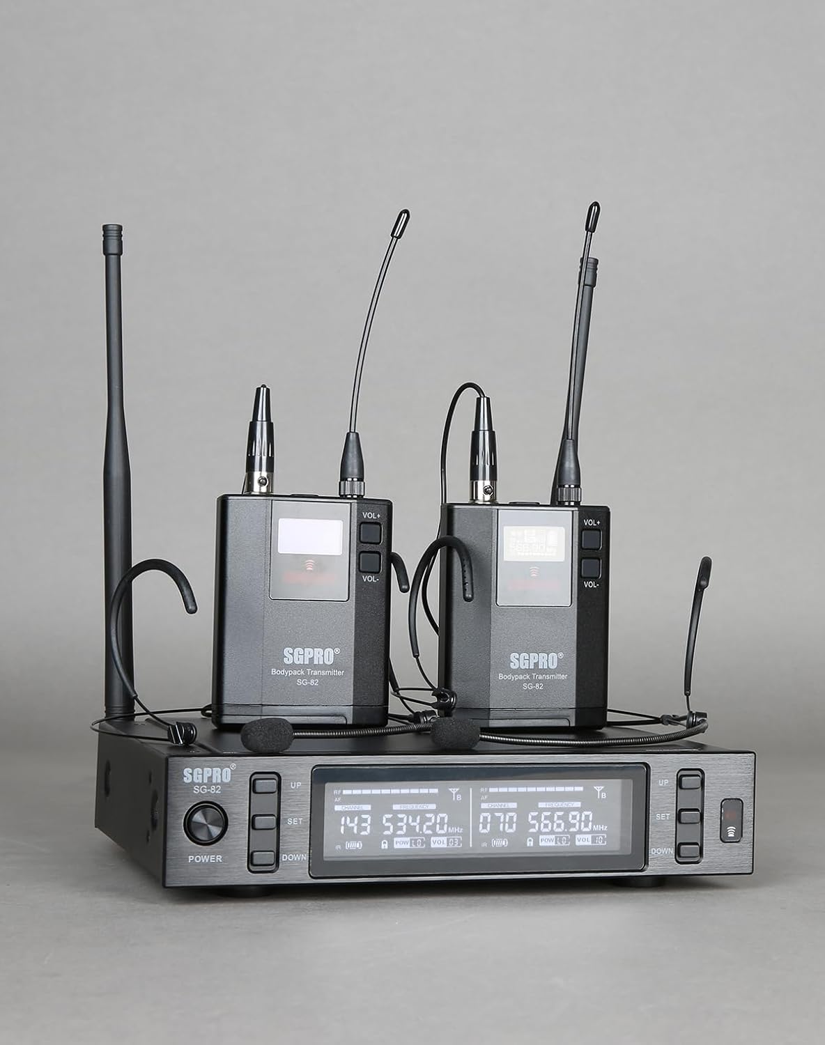 SGPRO SG-82BB Sistema de micrófono inalámbrico doble, 520-590 MHz |...