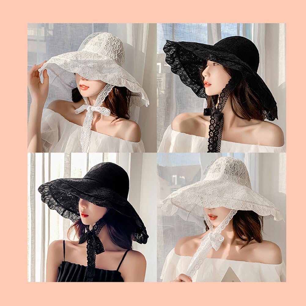 Sombrero de playa de encaje para mujer, sombrero de sol de ala anch...