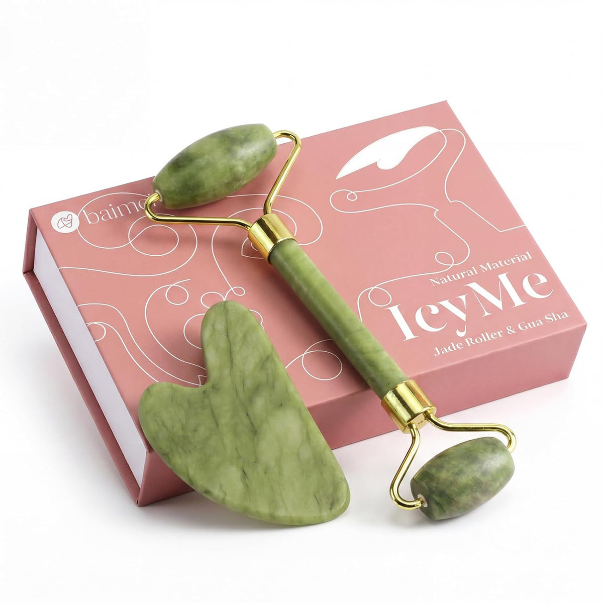 BAIMEI IcyMe - Juego de rodillo facial de jade y Gua Sha, regalos d...