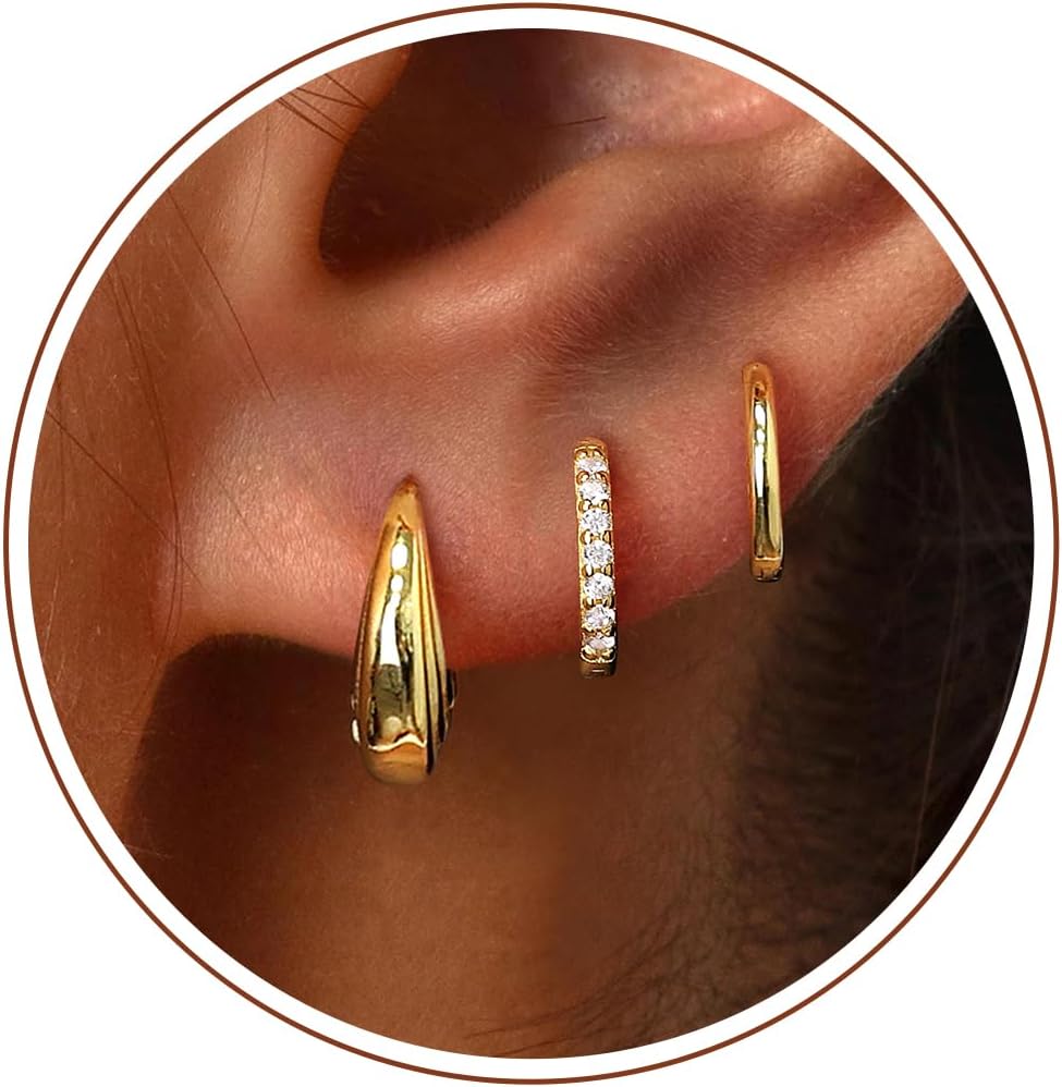 Poxtex - Set de arracadas pequeñas de plata de ley para mujer, chap...