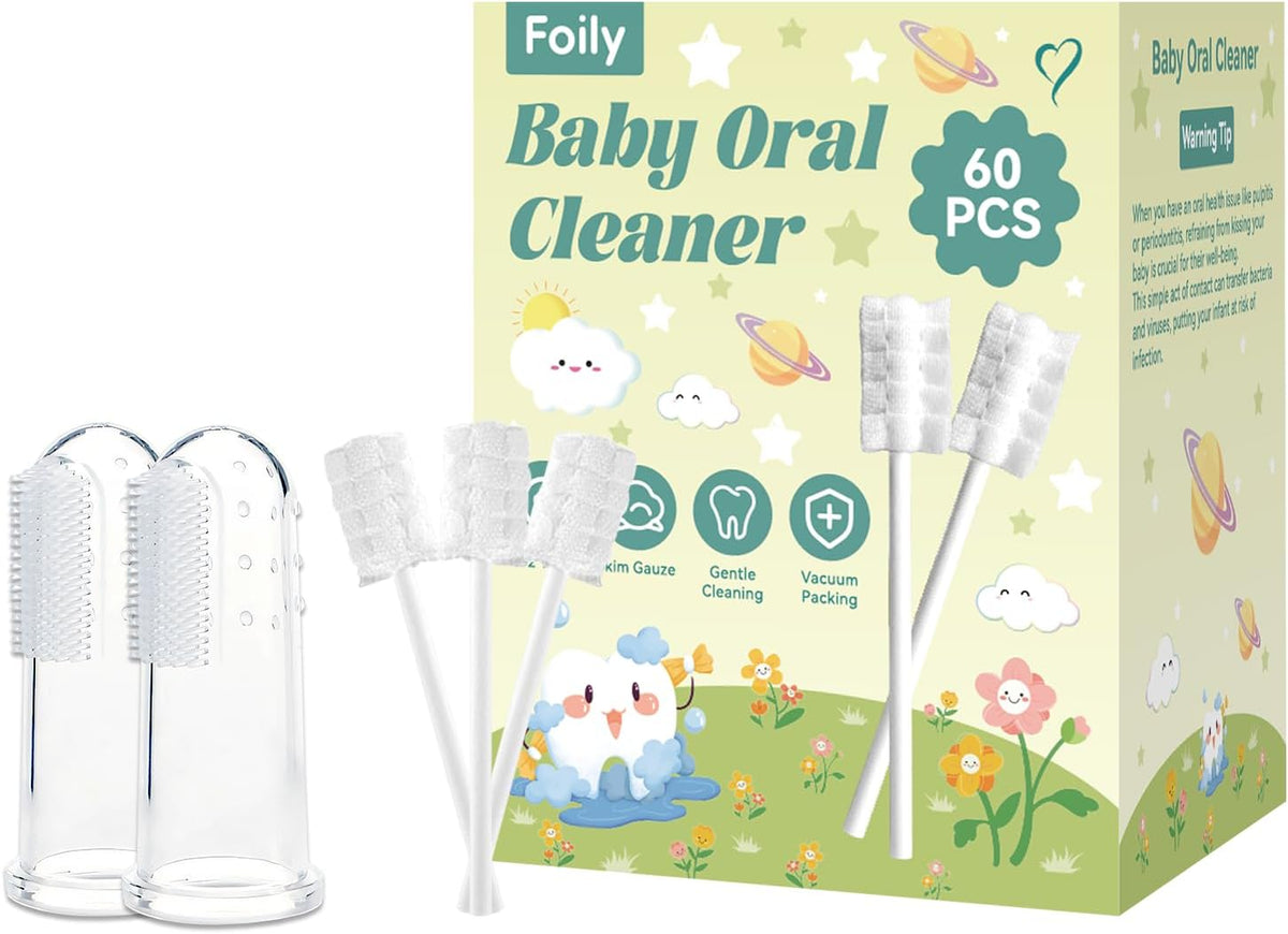 Foily Paquete de 60 gasas limpiadoras de lengua para bebés con cepi...