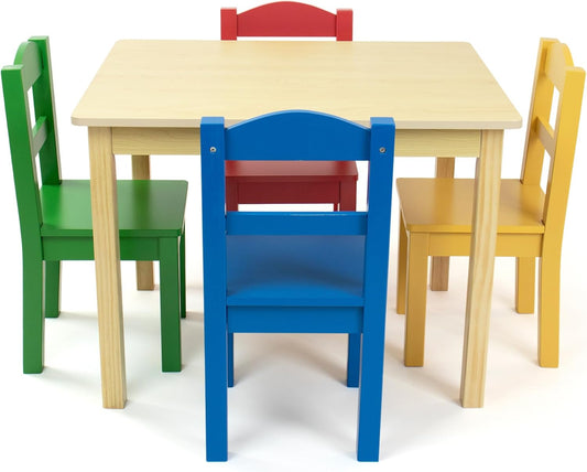 Humble Crew Juego de mesa y 4 sillas de madera para niños, natural\...