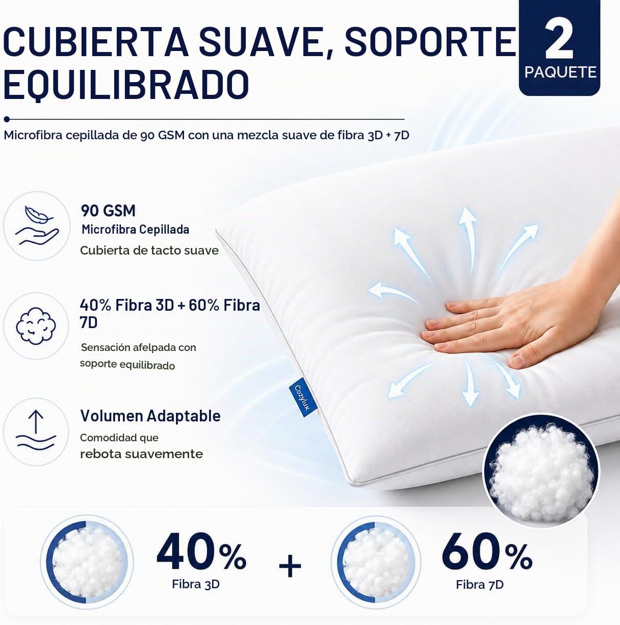 CozyLux Almohadas tamaño King, juego de 2, almohadas de cama de cal...