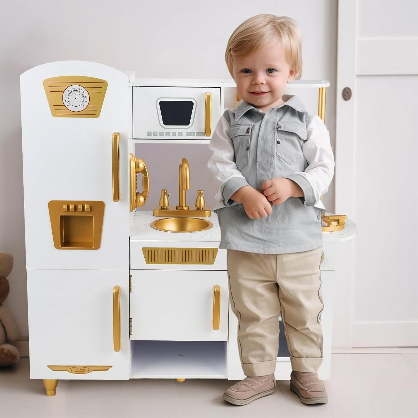 WoodenEdu Juego de cocina para niños de 3 a 8 años, cocina de jugue...