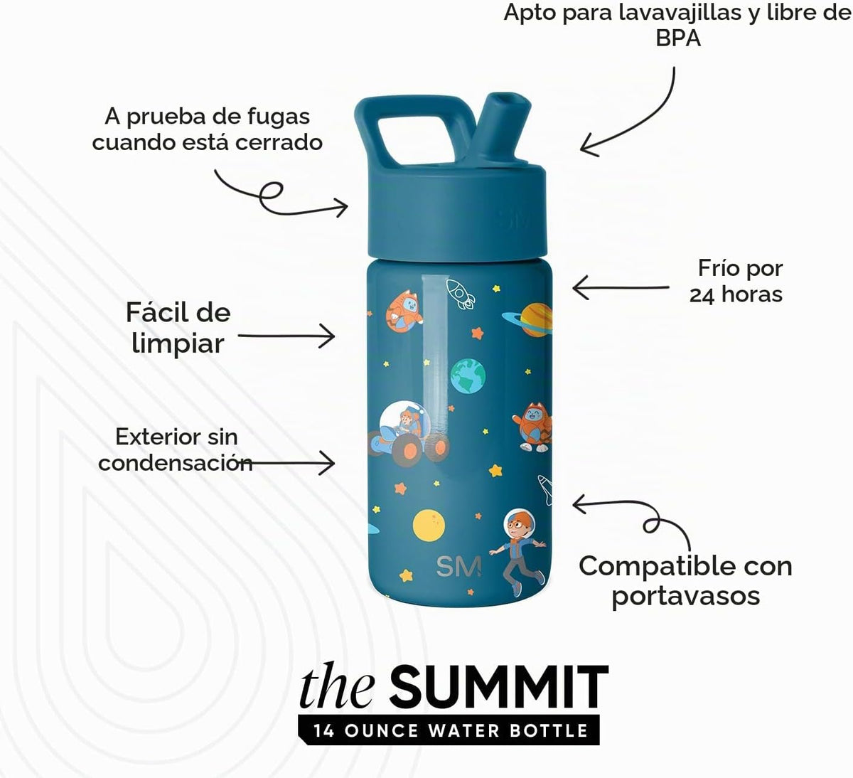 Simple Modern Kids Summit - Botella de agua con tapa con pajilla, B...
