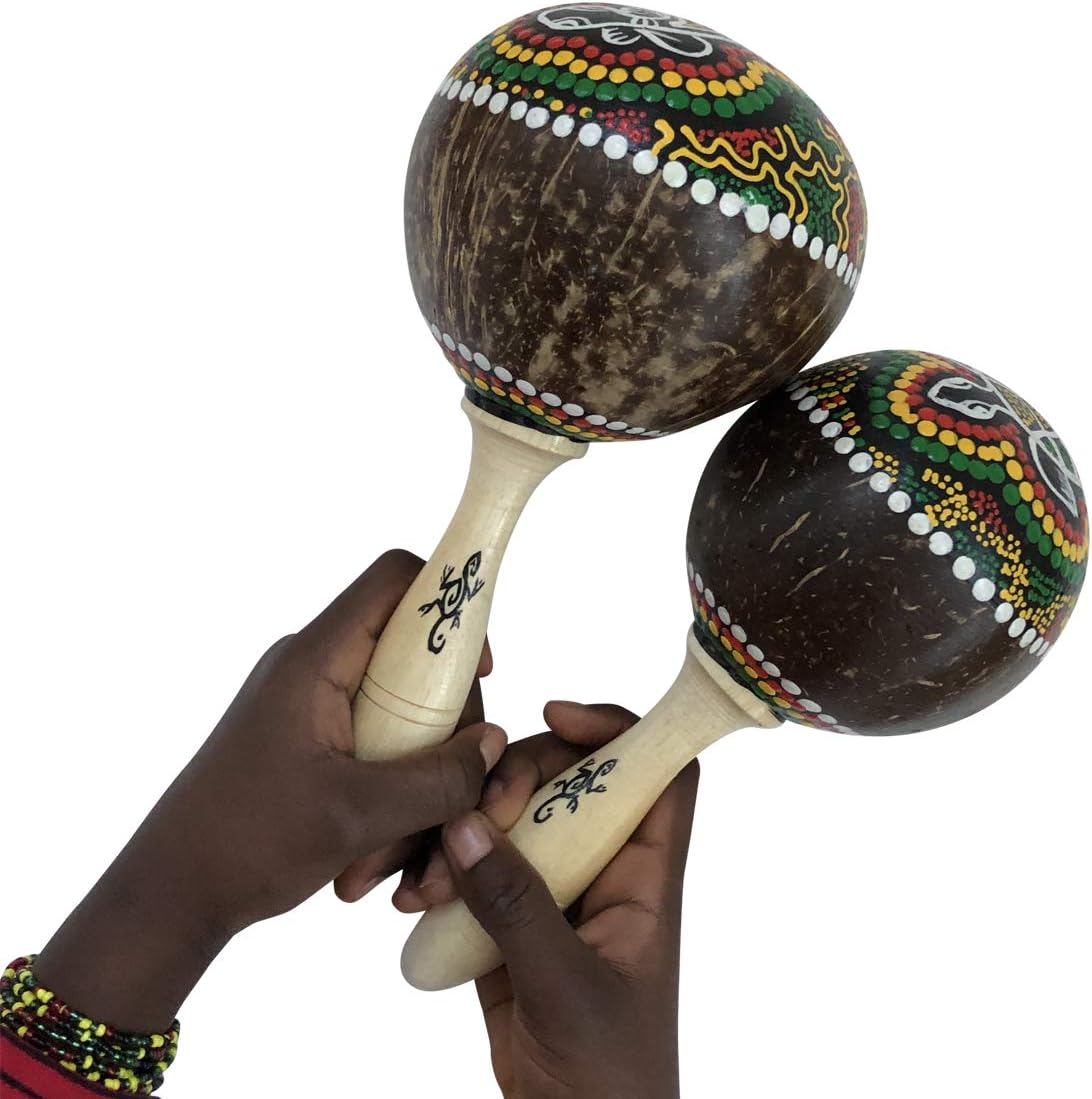Par grande de coctelera de coco Maracas (2) \u2013 Sonajero de inst...