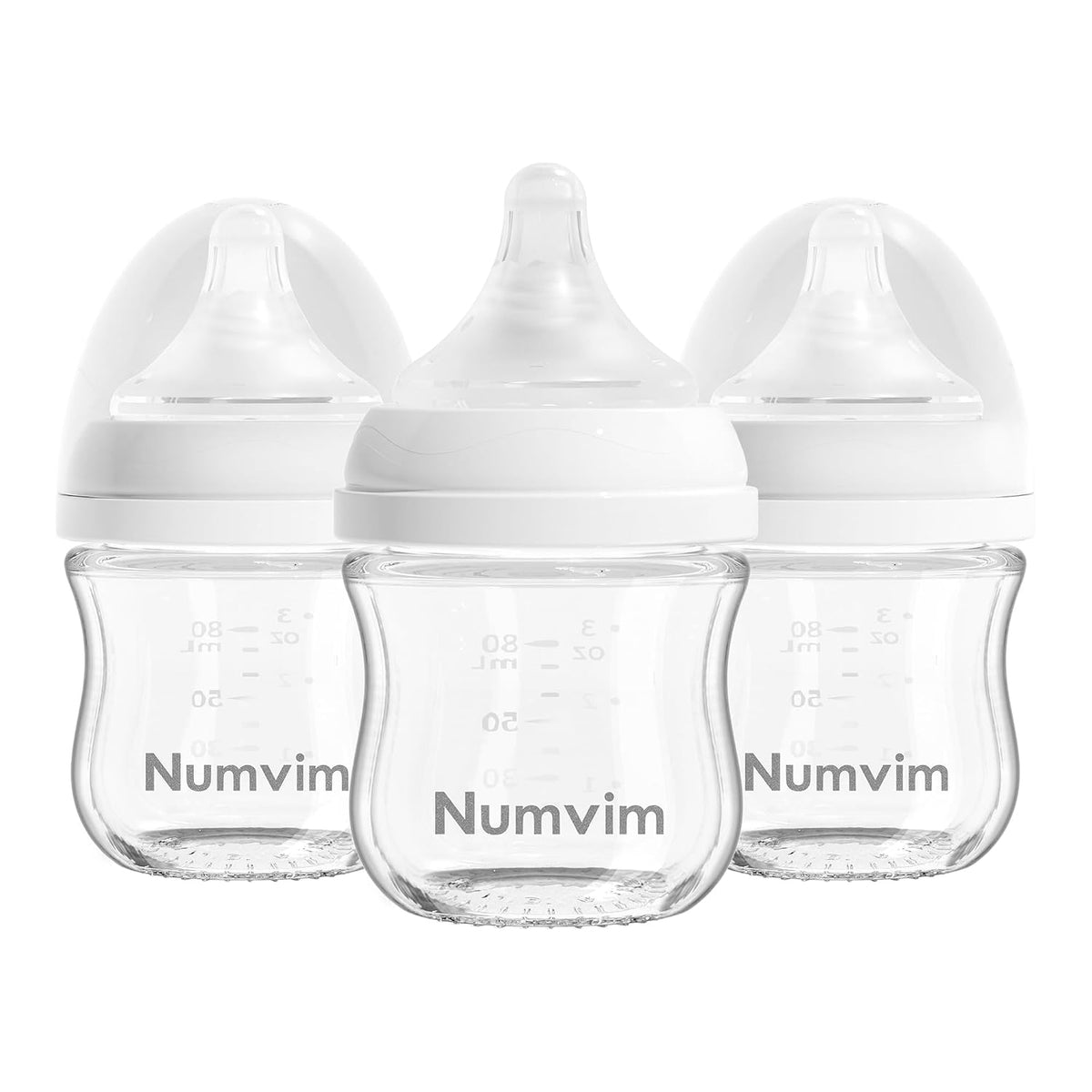 Numvim Biberones de vidrio natural de flujo suave y extra lento, bi...