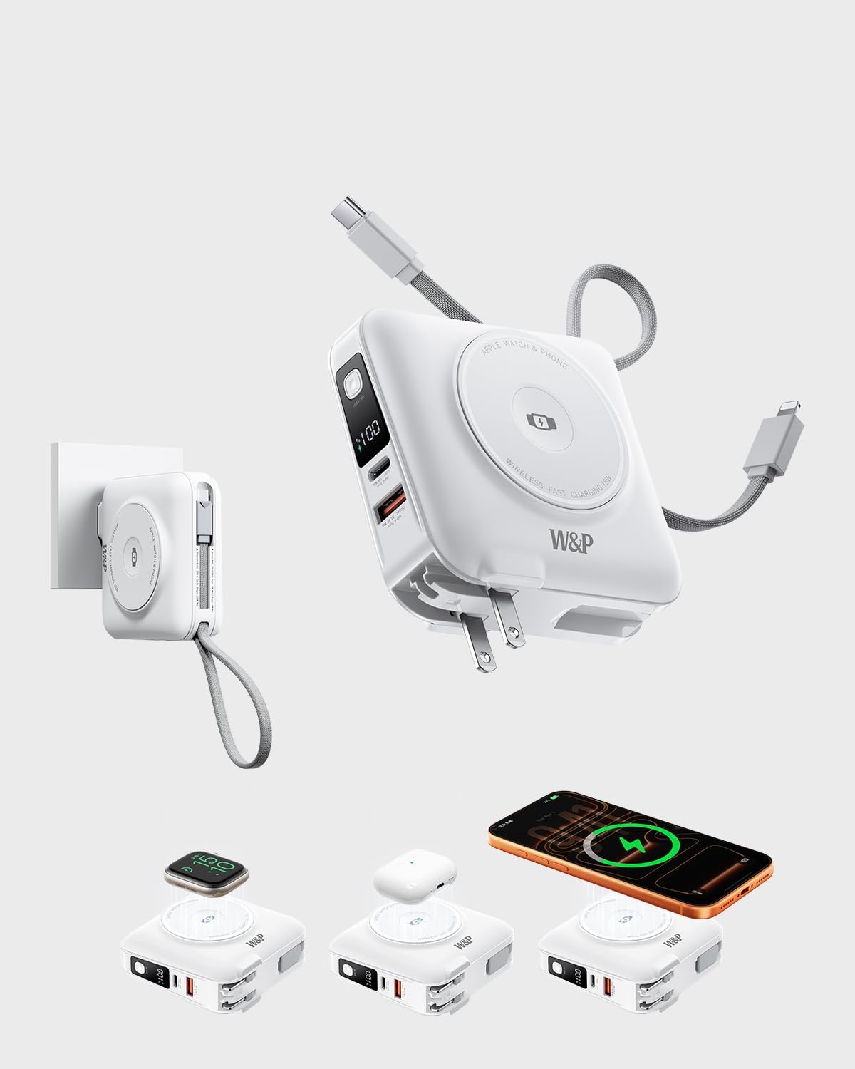 Cargador portátil magnético de carga rápida W&P de 45 W con 2 cable...