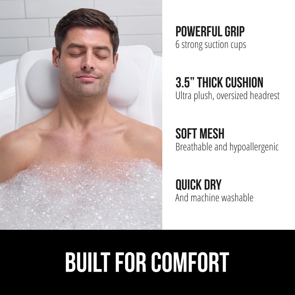 Almohada de baño GORILLA GRIP para tina con potentes ventosas, almo...