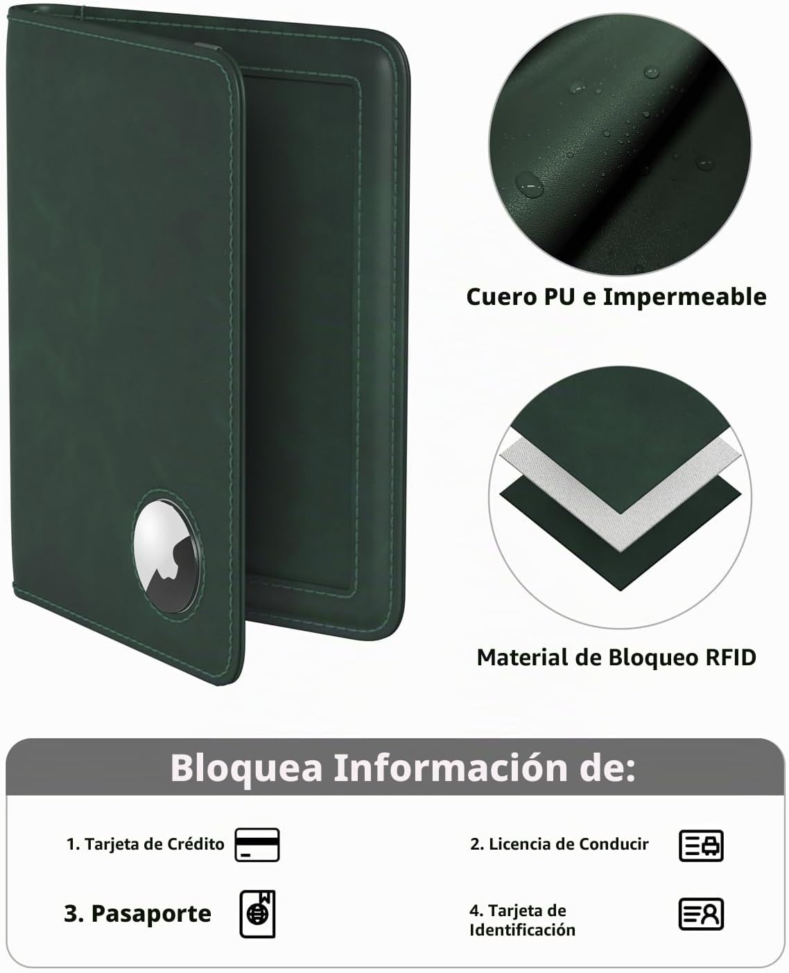 Stouchi Soporte para pasaporte AirTag - Cartera de viaje delgada RF...