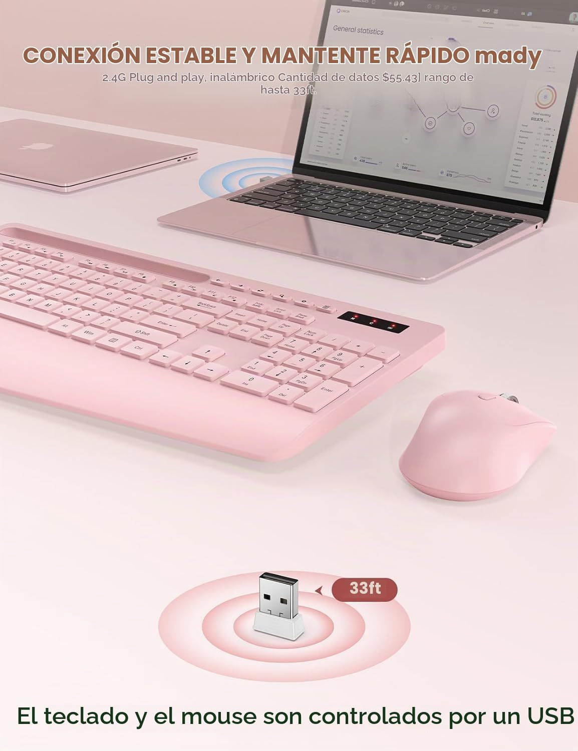 SABLUTE - Combo de teclado y mouse inalámbricos, tamaño completo, r...