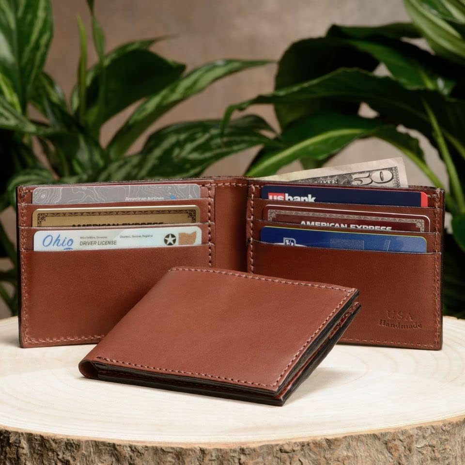 Billetera plegable de cuero de grano completo premium para hombre,...