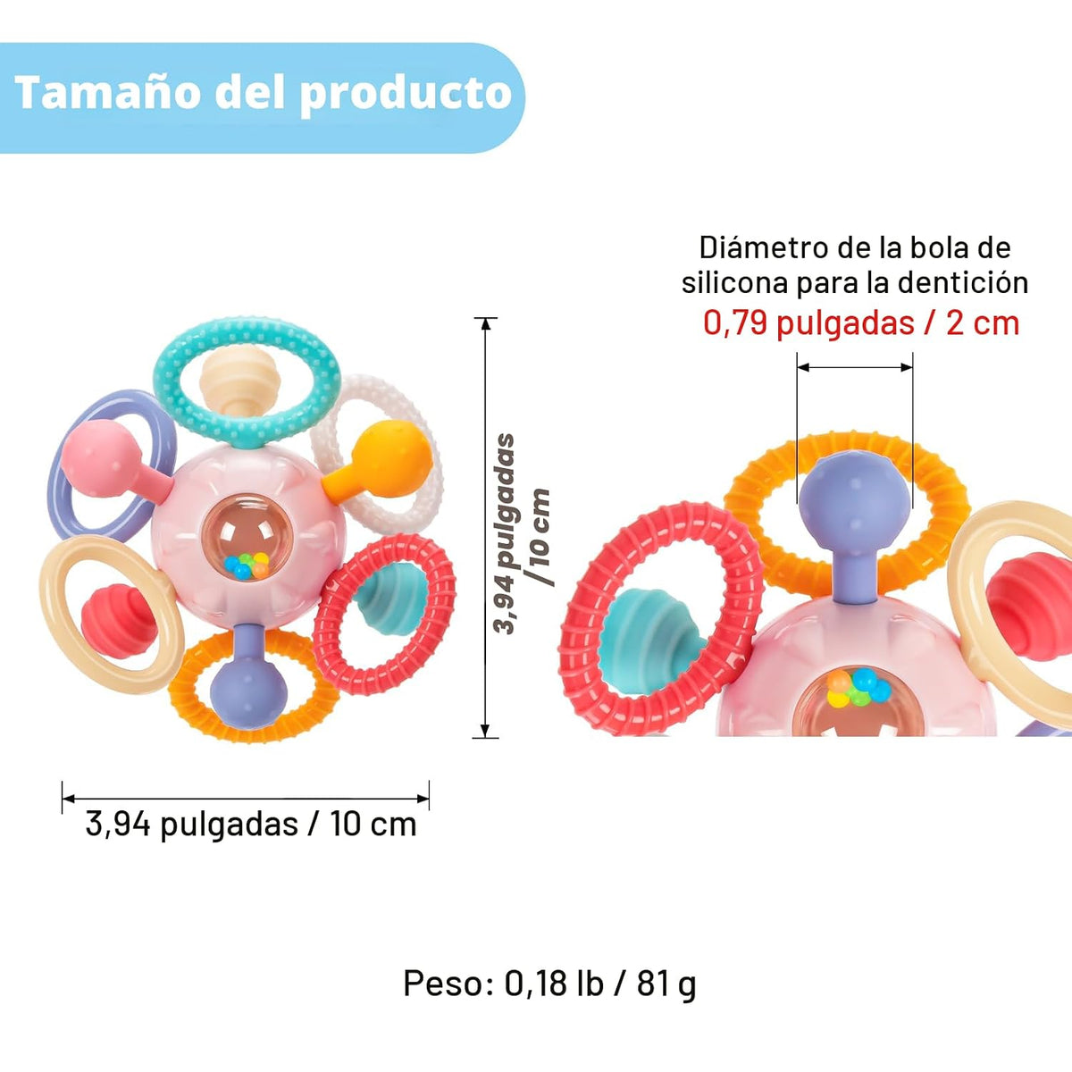 Baby Montessori - Juguete sensorial para dentición, 0-6, 6-12 meses...