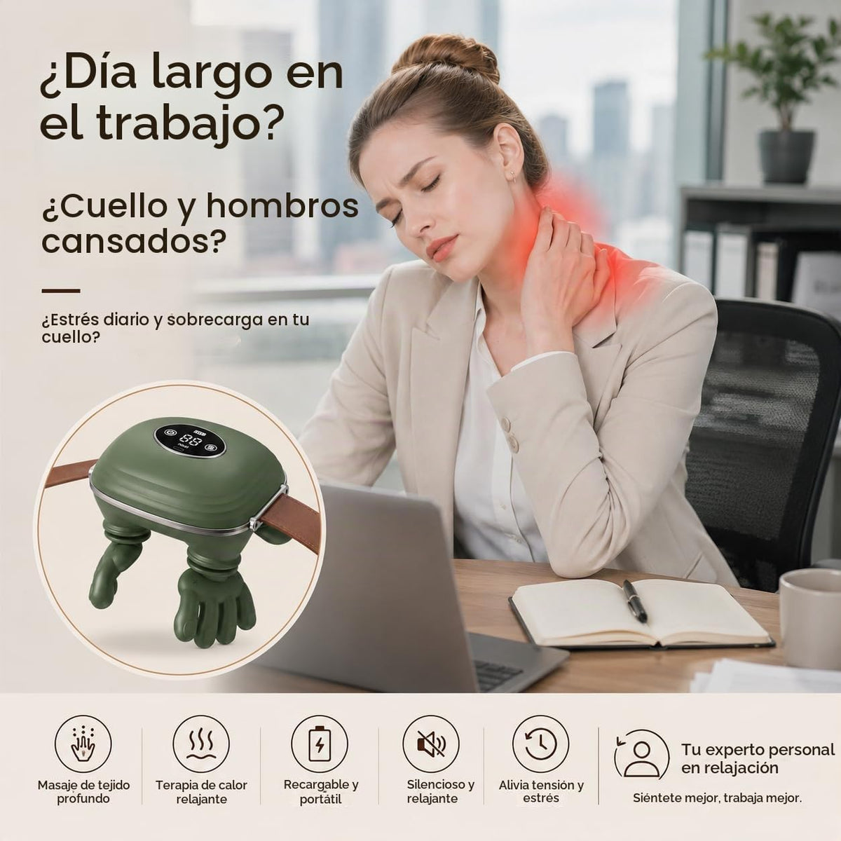 Masajeador de cuello shanglaite con calor, amasado biónico 4D inalá...