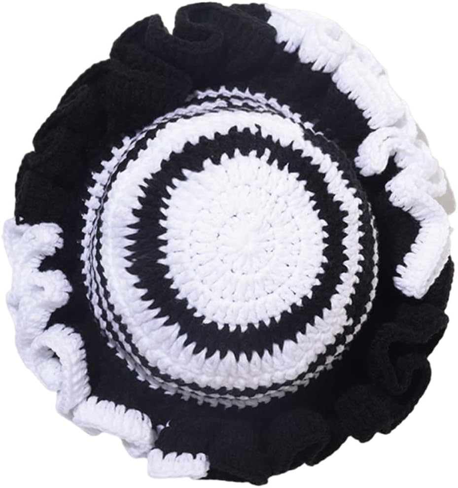 AMOFIA Gorro de punto para mujer, gorro de ganchillo con volantes,...