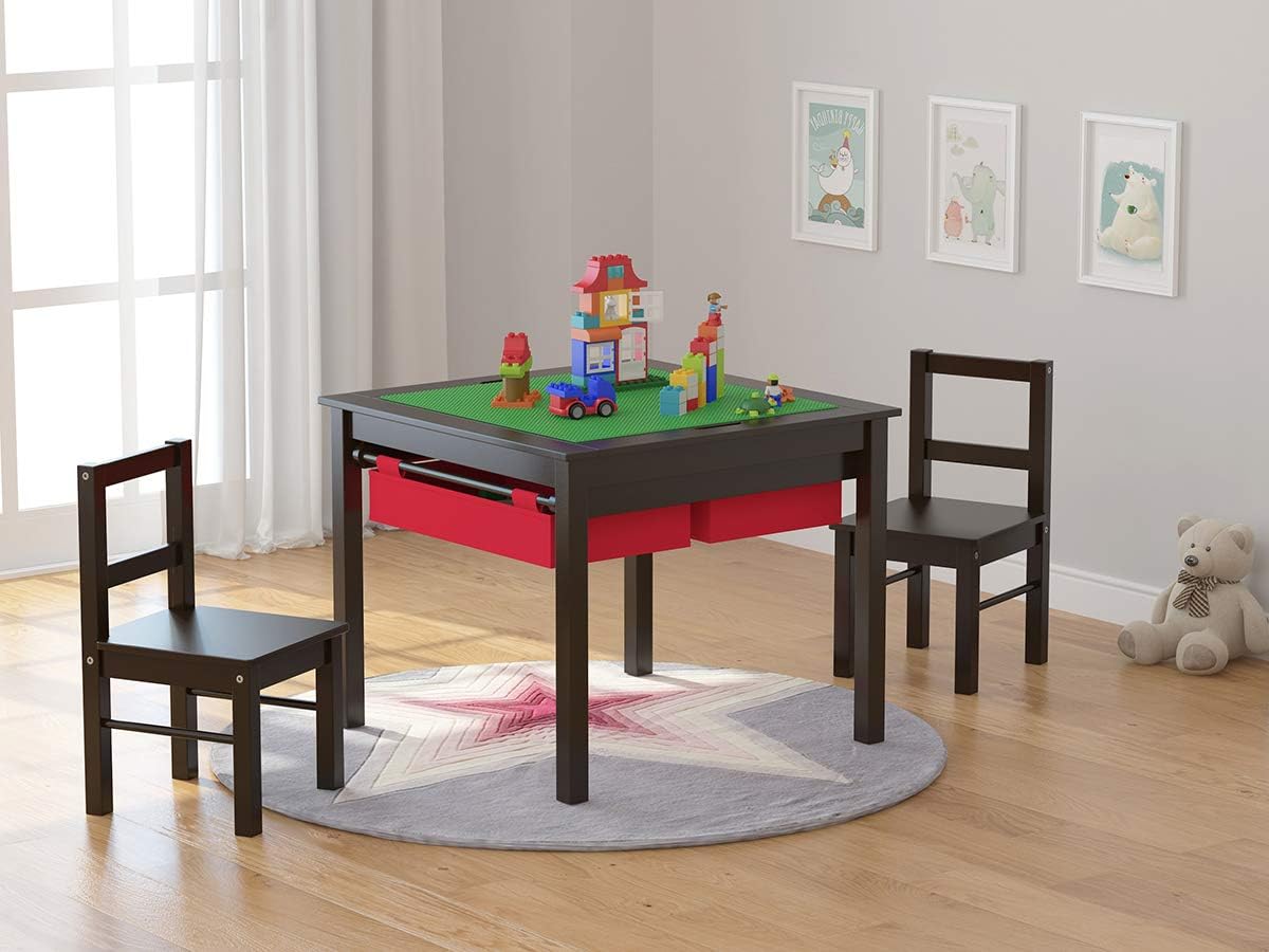 UTEX - Juego de mesa de construcción para niños 2 en 1 de madera co...