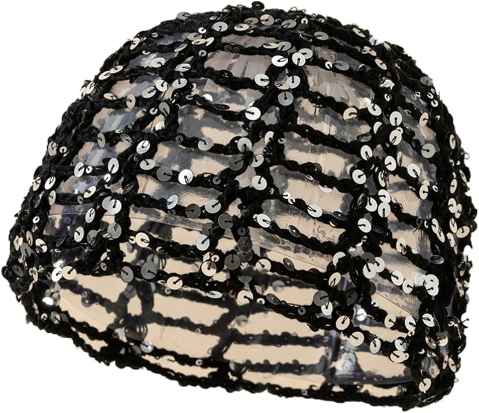 Bagkeak Gorro de malla con lentejuelas brillantes para mujer, estil...