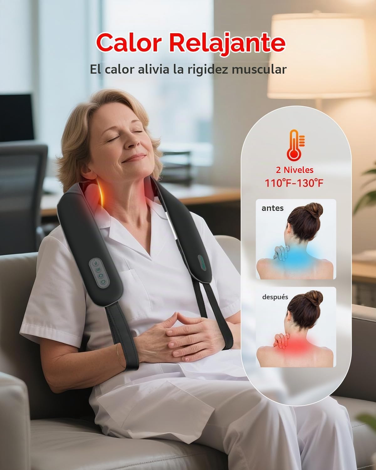 Snailax Masajeador inalámbrico de cuello y hombros con calor, amasa...