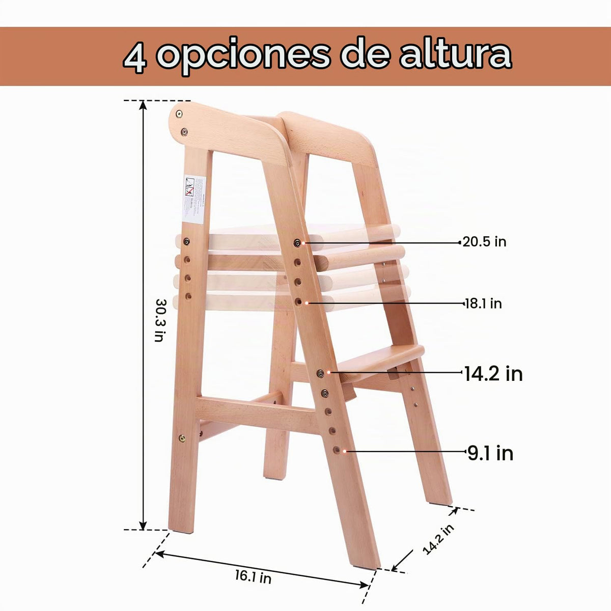 YOLEO Silla alta de madera para niños pequeños, silla de alimentaci...