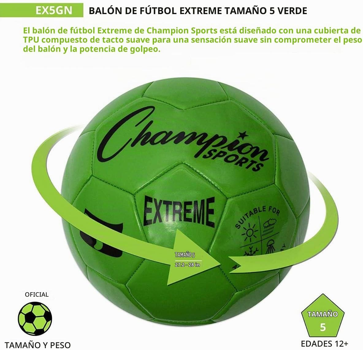 Champion Sports Extreme Series - Balón de fútbol \u2013 Tamaños 3,...