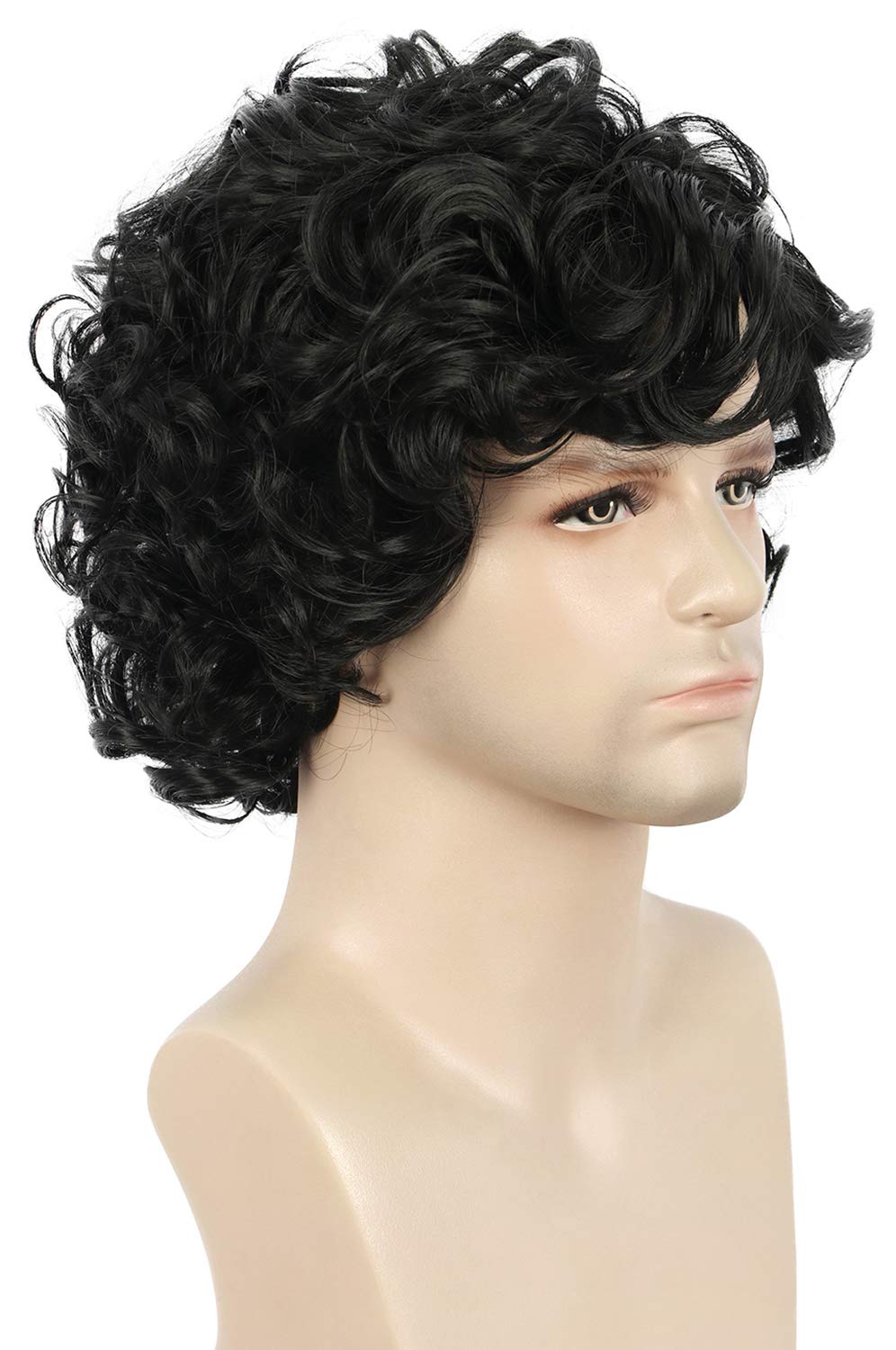 yuehong Peluca corta y rizada negra para hombre, peluca de moda dia...