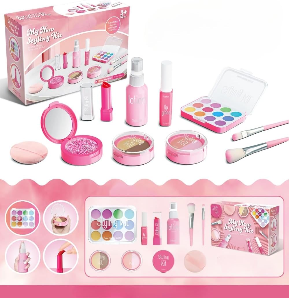 Juguete de maquillaje para niños para niñas, kit de maquillaje de s...
