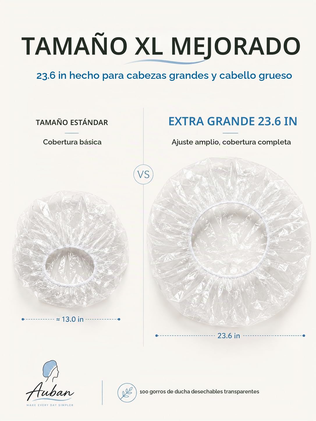 Auban Gorros de ducha desechables, 80 unidades, extra grandes de 23...