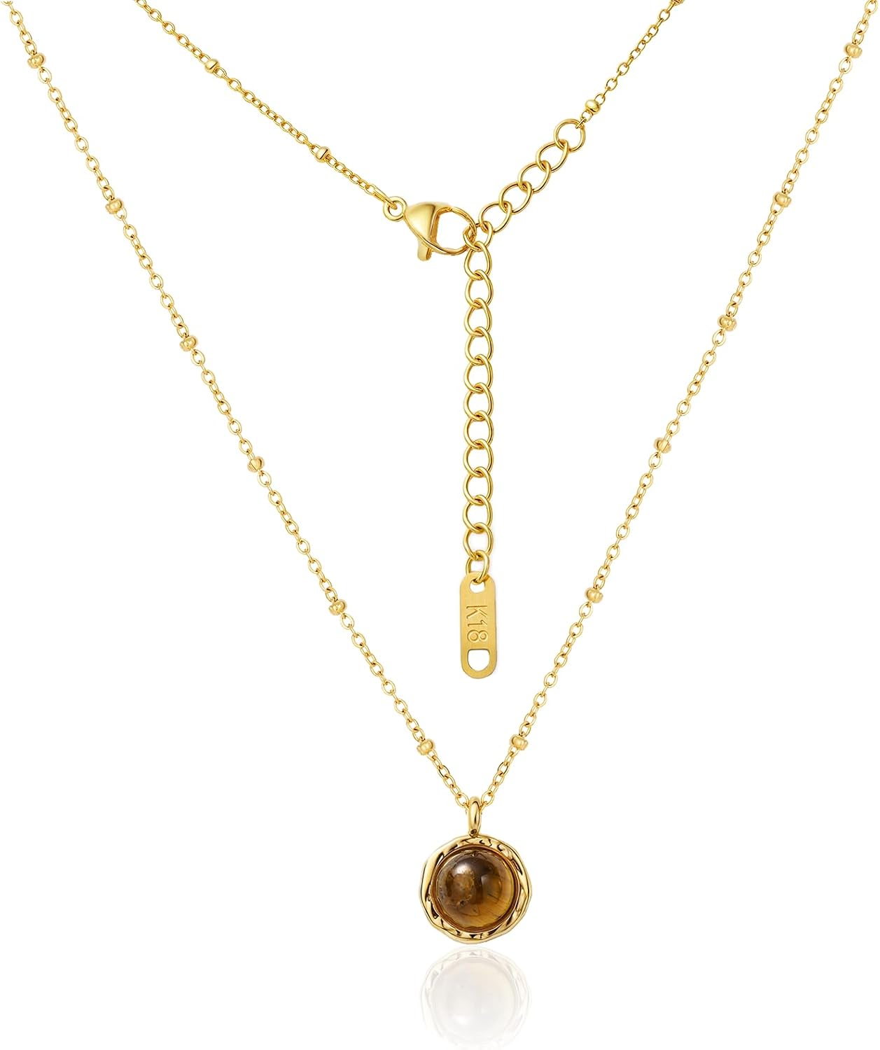 Collar de Ojo de Tigre Colgante Marrón Collares de Oro para Mujeres...