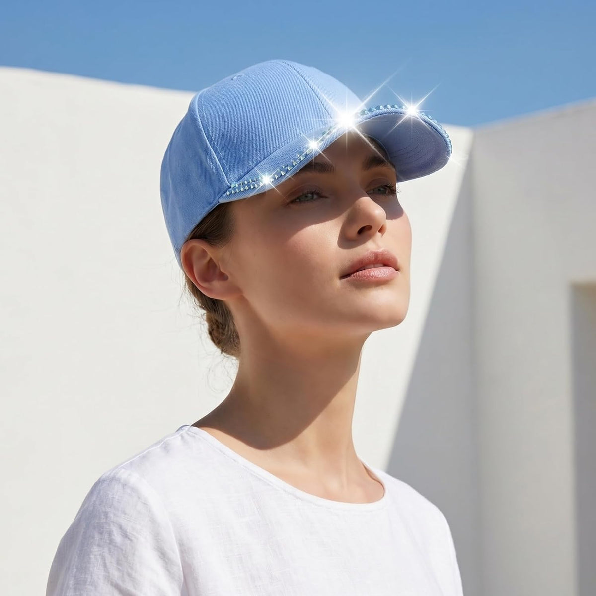 BUDUBIBI Gorra de béisbol con diamantes de imitación para mujer, go...
