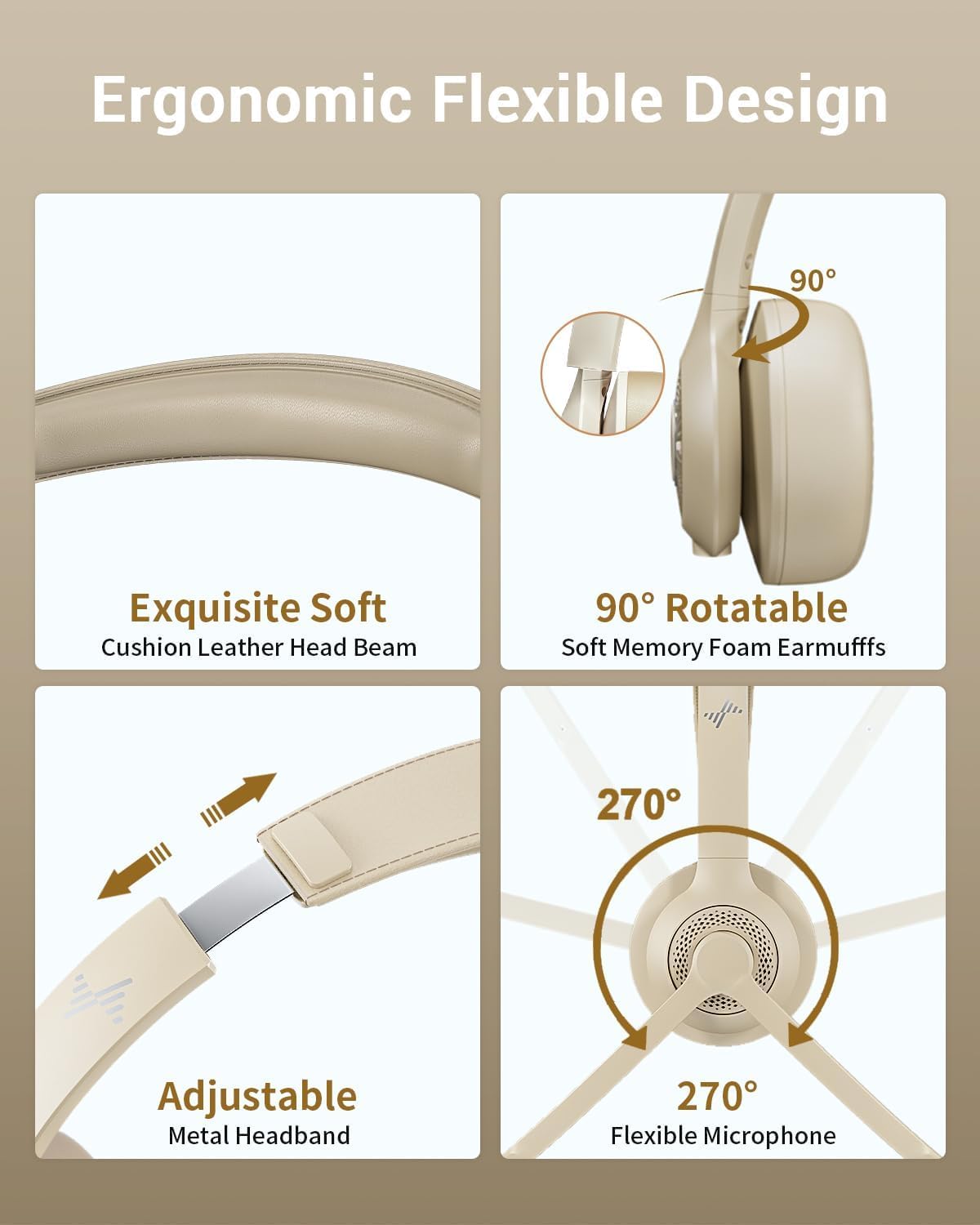 JIAMQISHI Auriculares de oficina Bluetooth V5.2 en color albaricoqu...