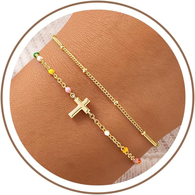 Turandoss Pulsera de cruz para mujer, chapada en oro de 14 quilates...