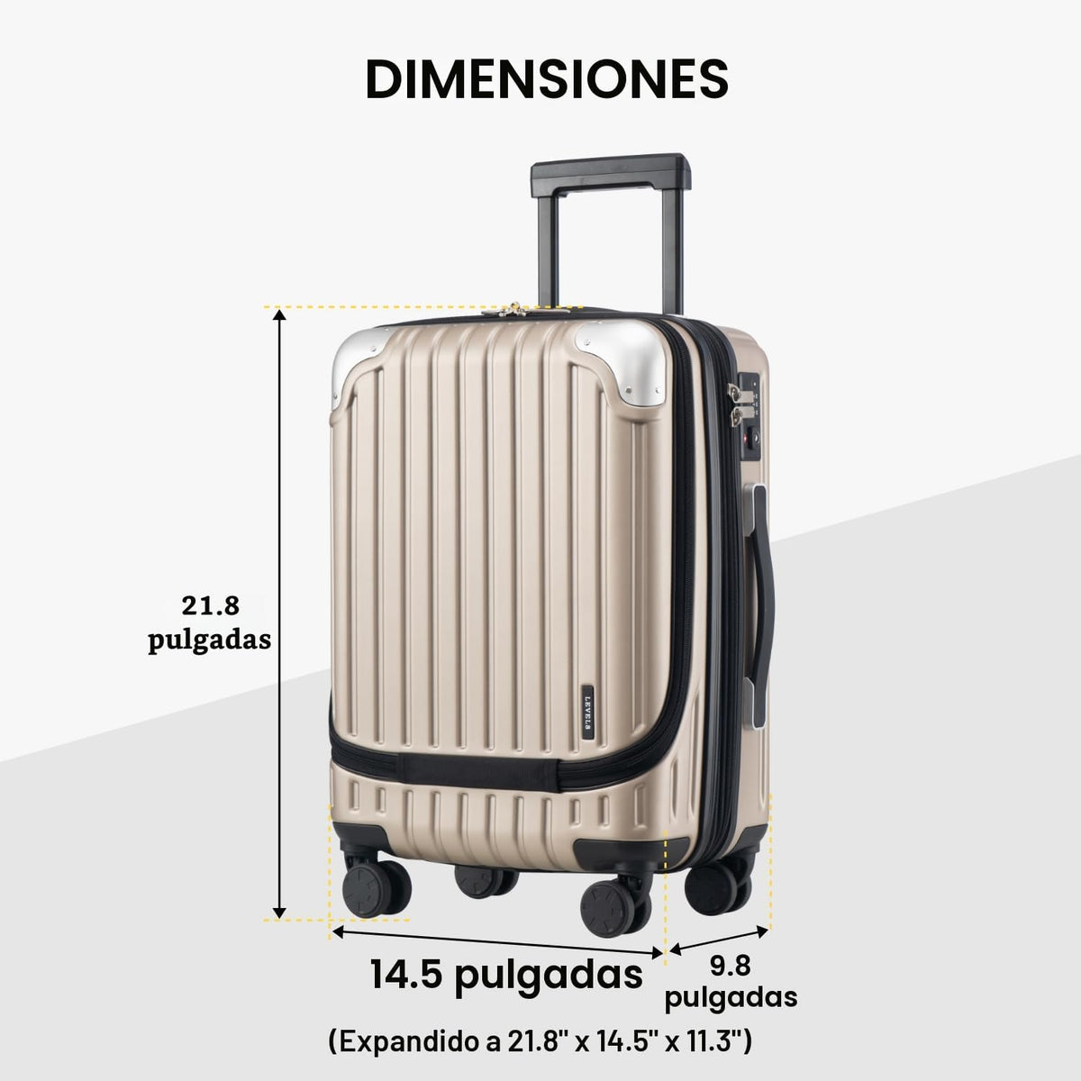 LEVEL8 Equipaje Grace, Champán, 20 pulg., EXT | Bolsillo frontal, s...