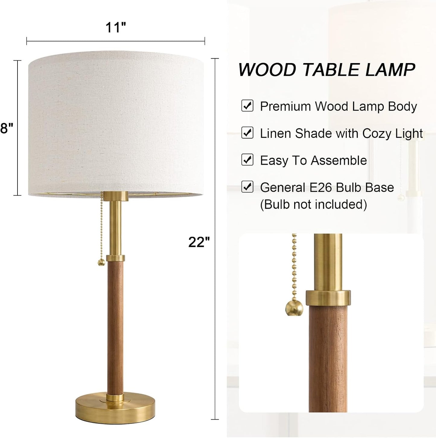 Lámparas de mesa de madera de 22 pulgadas, lámparas modernas de med...