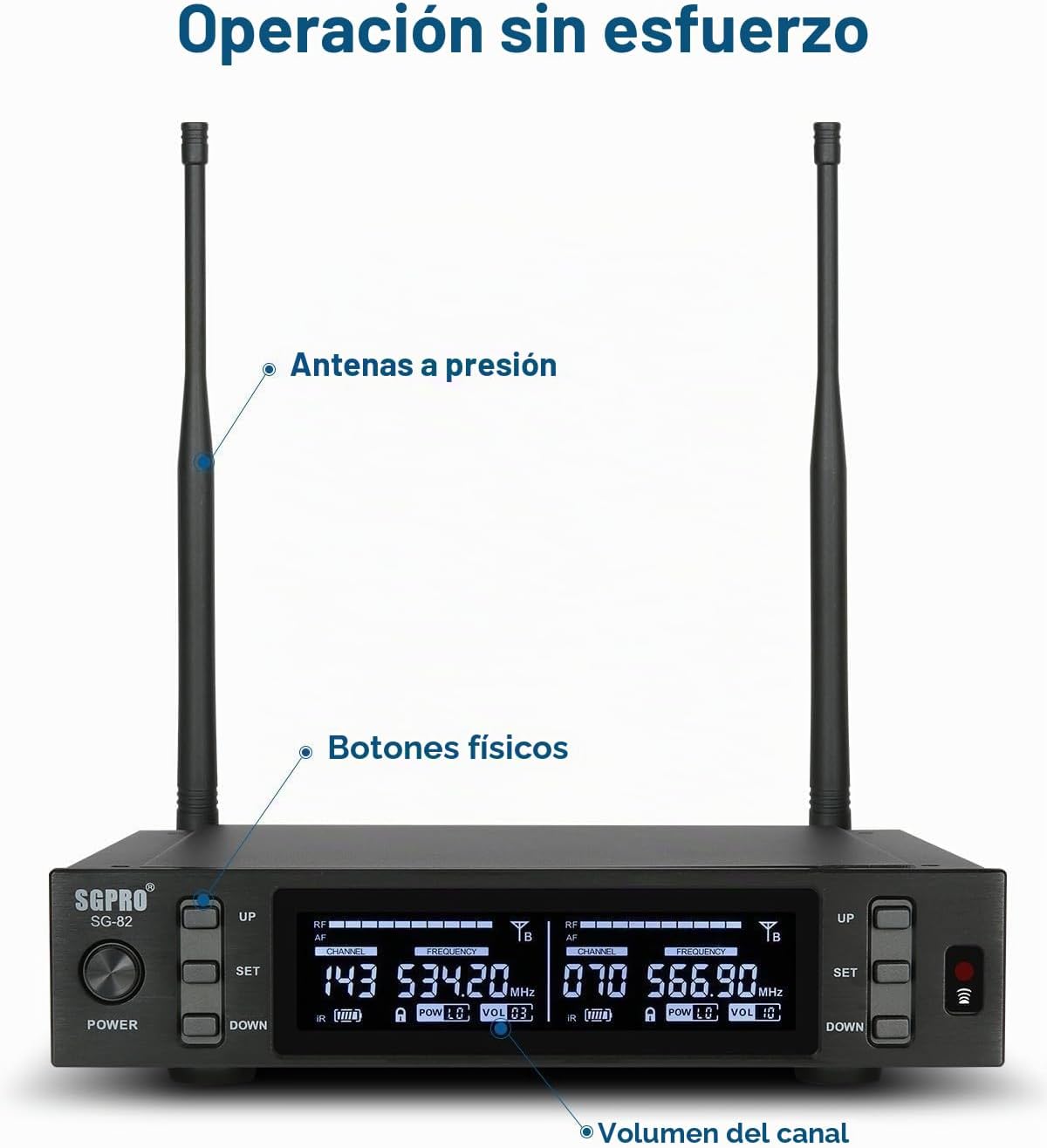 SGPRO SG-82HH Sistema de micrófono inalámbrico de mano doble, 520-5...