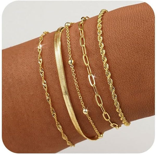 BERISO Pulseras de oro para mujer, elegante pulsera ajustable chapa...