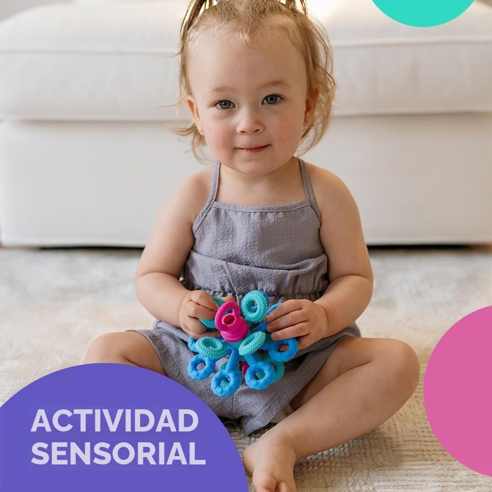 Mobi Games Okee Baby - Pelota sensorial para bebés, gira, jala, emp...