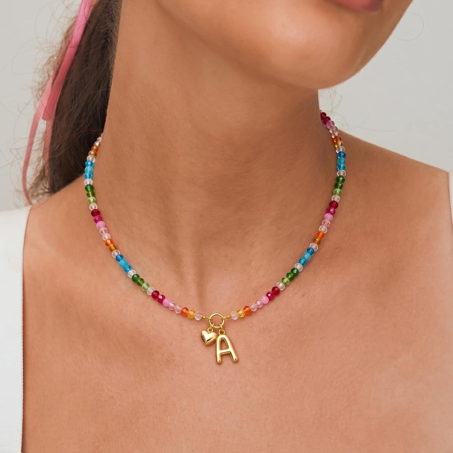 LOVEZORA Collar con inicial para mujer, collares de cuentas de colo...