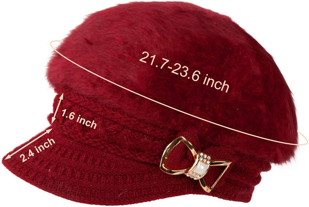 Surblue Sombrero de punto para mujer, boina, gorra de ala ancha con...