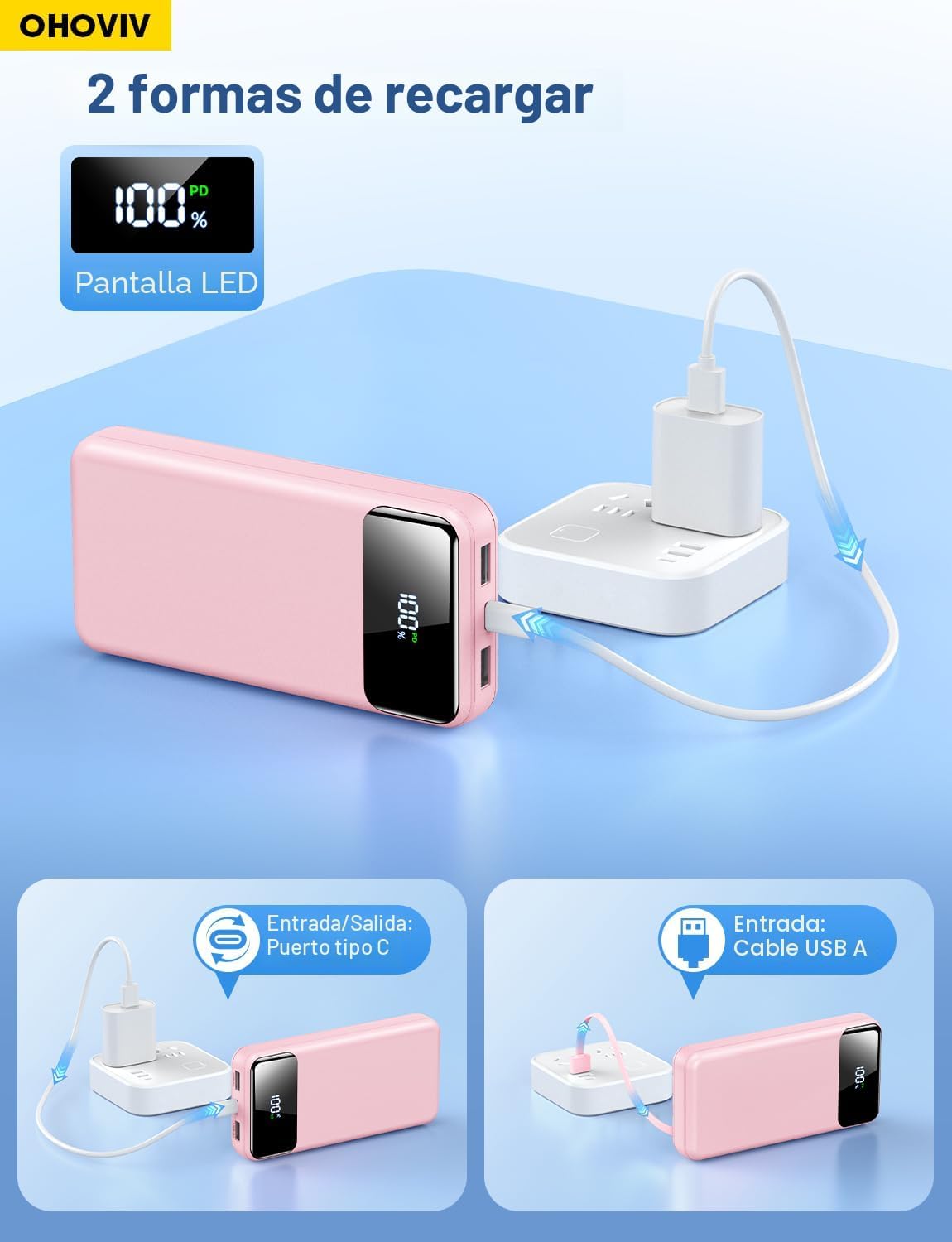 OHOVIV Cargador Portátil Power Bank Paquete de Batería de 50000mAh,...