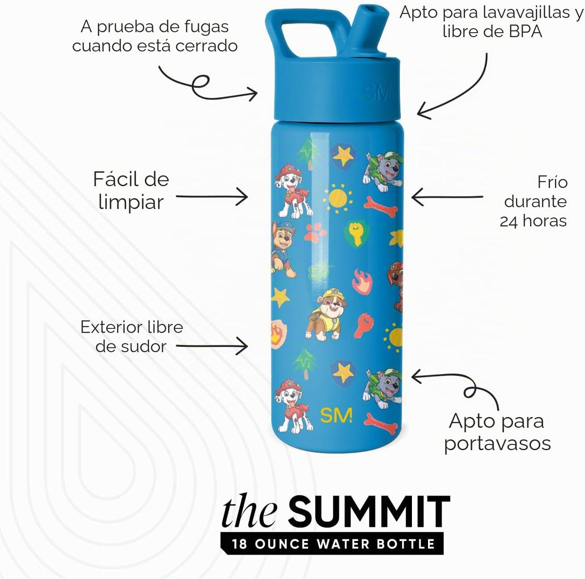 Simple Modern Summit - Botella de agua con tapa con pajilla, Paw Pa...
