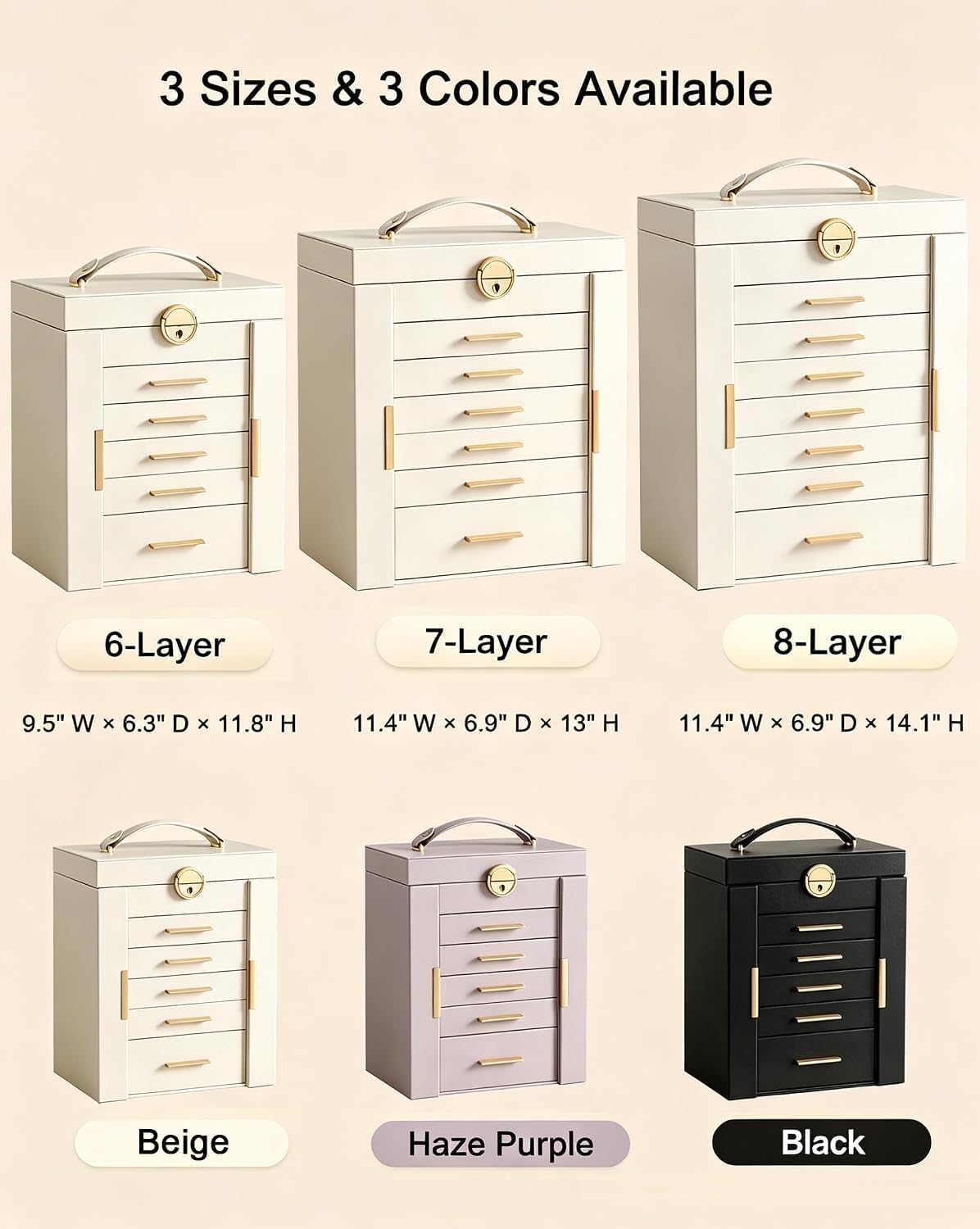 Lolalet Joyero grande para mujer, organizador de joyas de 7 capas y...