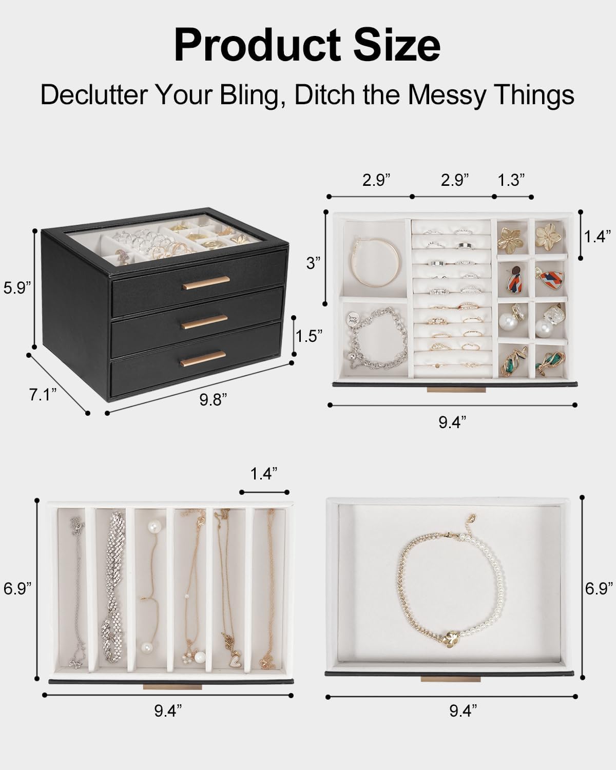 GUOER Caja de Joyas para Mujeres, Organizador de Joyas con Tapa de...